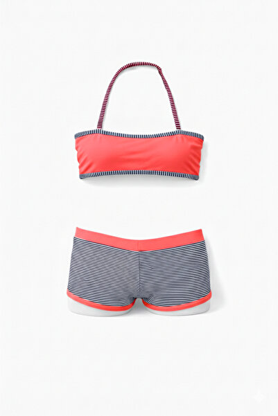 hazelin بيكيني بدون حمالات مخطط باللون الأسود الوردي النيون - للفتيات من 4 إل...