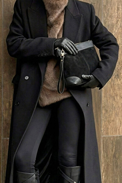 Marjin Women's Genuine Leather Clutch Portfolio Handbag Endoz Black Suede