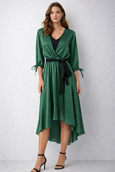 AYHAN 61644 Круазе комір, пояс на гумці, спідниця з поясом, валон, сатинова с...