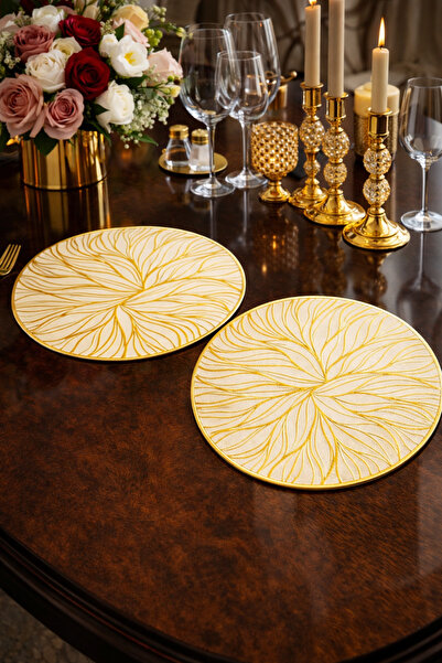 Emsay Store Supla cu model crem auriu – Set de 2 - Prezentare de veselă de lu...