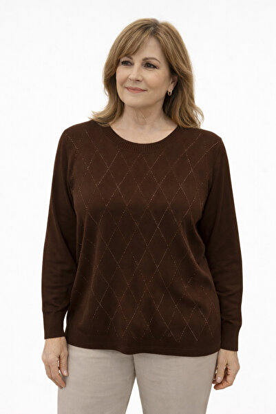 Mutlu Ertan Round Neck Stone Decorated Women's Bluse