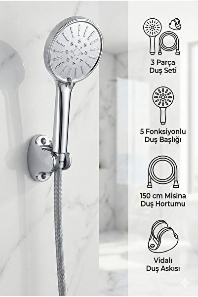 Plodna House Basınç Arttırıcı 5 Fonksiyon Duş Başlığı Seti | 150cm Dayanıklı ...