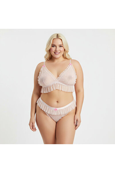 BONBON Kadın Büyük Beden Tül Puantiye Desenli Transparan 2'li Takım BB2131