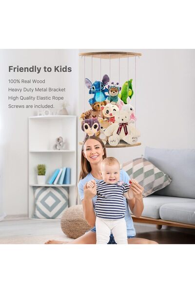RODELLA Organizator jucarii de plush, Rodelna, inaltime reglabila, baza de lemn masiv, 30 cm