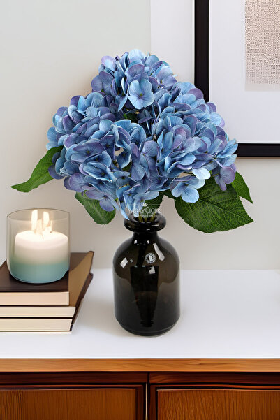 Yapay Çiçek Deposu Yapay Lüx 5 Dallı Islak Ortanca Demeti 45 cm Mavi