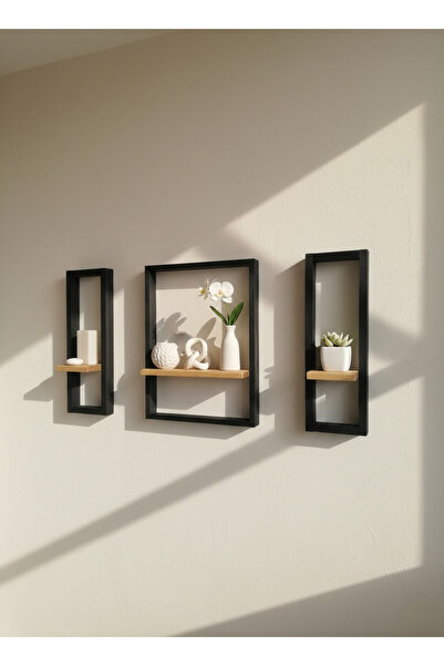 Wooden Factory 3 Parça Dekoratif Ahşap Duvar Rafı Seti