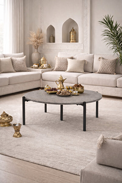 TrentonGCC Elegant Round Majlis Floor Table - Minimalist Design With Metal Le...