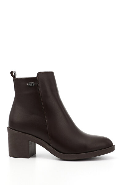 GÖNDERİ(R) Дамски кафяви ботуши с дебел ток и цип