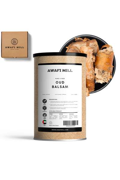 AWAFI MILL خشب العود البلسمي | خشب العود الطبيعي - زجاجة ١٠٠ غرام / ٣.٥ أونصة