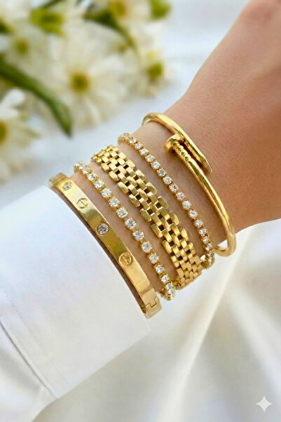 Crc Bijuteri سوار نسائي ذهبي اللون مكون من 5 قطع