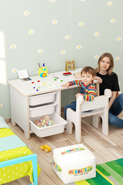MİRACLE 3D Çocuk Masa Sandalye Takımı-3 Sepetli Çocuk Çalışma, Aktivite Masas...