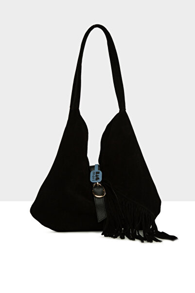 Bagmori Black Women's Genuine Suede Leather Buckle Tassel Large Casual Bag M0...