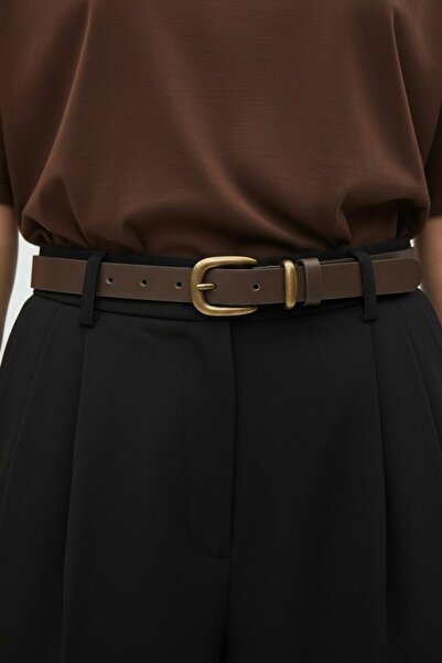 Gesa حزام جينز نسائي بلون بني غامق مع مشبك مطلي عتيق الطراز، حزام للبنطلون، ح...