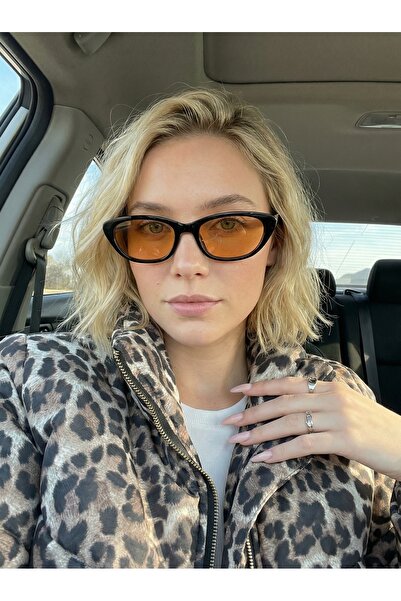 funeyes Aventino Black Frame Salmon Glass Slanted Cat Eye Tiny Slanted Trend ...