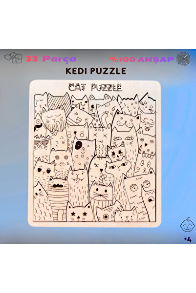 BTNES Puzzle Kedi Eğitici Montessori Oyuncak Yapboz %100 Doğal Ahşap Puzzle