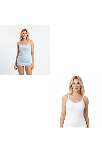 BONBON Women's cotton tank top with lace trim - 2-pack bb2163