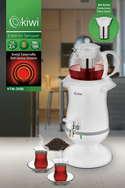 Kiwi Ktm-2930 2,5 Lt Su Isıtma Kapasiteli Cam Demlikli Elektrikli Semaver & Ç...
