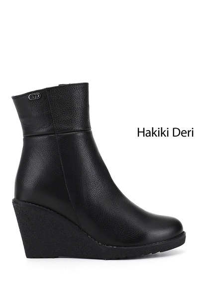 GÖNDERİ(R) Schwarze Floater-Stiefel aus echtem Leder mit Reißverschluss und K...