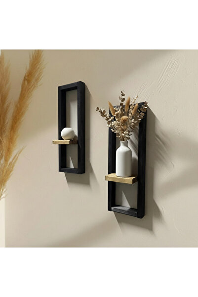 Wooden Factory 2 Parça Dekoratif Ahşap Duvar Rafı Seti 40 cm