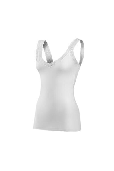 YILDIZ YILDIZ2260 ROCHIE MODALĂ CU BRETELE ȘI DANTELĂ, DECOLARE ÎN V, ALBĂ