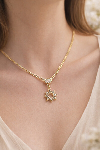 Glowy&Co. Stella Taşlı 14K Altın Rengi Kararmaz Çelik Kolye
