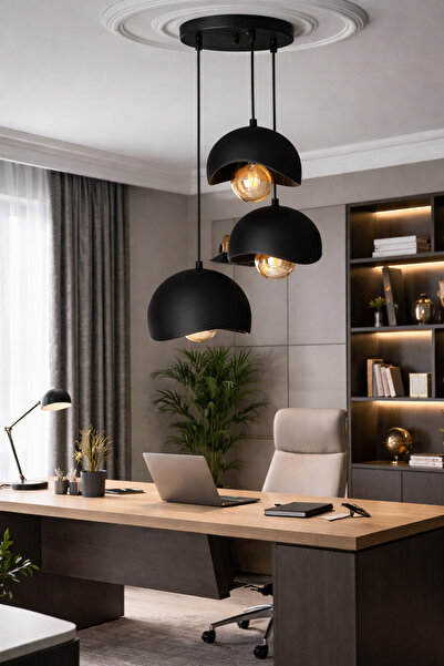 Ferisa Home Siyah Beton Ampül Hediye Pinterest 3'Lü Sarkıt Avize Bohem Modern...