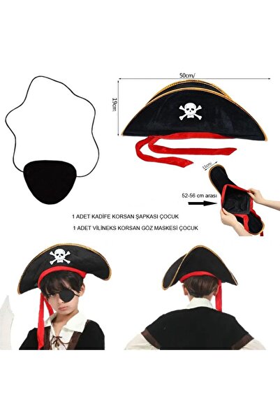 partidolu Çocuk Korsan Şapkası ve Çocuk Korsan Göz Maskesi Seti halloween