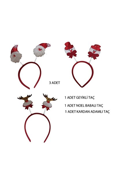 partidolu Kardan Adam Noel Baba Geyik Figürlü Yılbaşı Tacı 3 Adet Taç