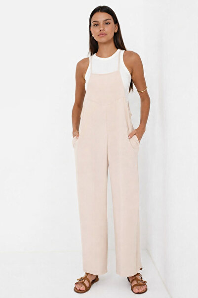 hazelin Γυναικεία κρεμ φόρμα κηπουρικής με ρυθμιζόμενο λουράκι και τσέπες HZL...