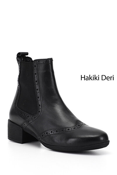GÖNDERİ(R) Women's Black Thick Heeled Genuine Leather Chelsea Boots