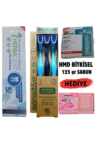Mr.Fresh Bitki Özlü Diş Macunu 90 gr+Diş Temizleme Tozu 50 gr+3'lü Diş Fırçası+hmd Sabun