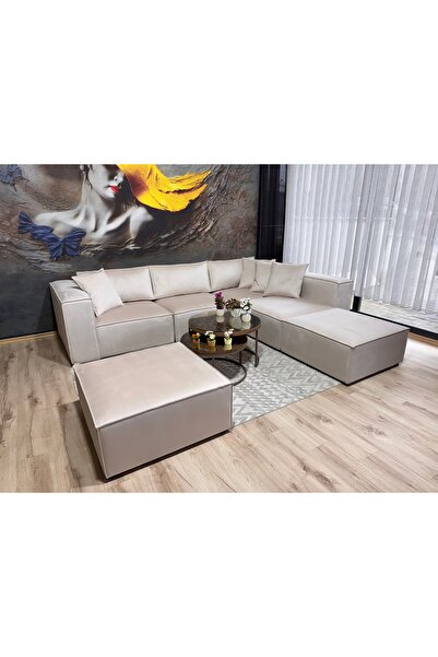 Erduran Mobilya Angelo 4 Modül + 2 Puf Köşe Koltuk Takımı (6 Modül) Babyface ...