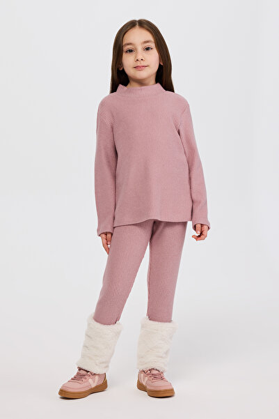 Panço Kız Çocuk Balıkçı Yaka Yumuşak Dokulu Uzun Kollu Pembe Tişört