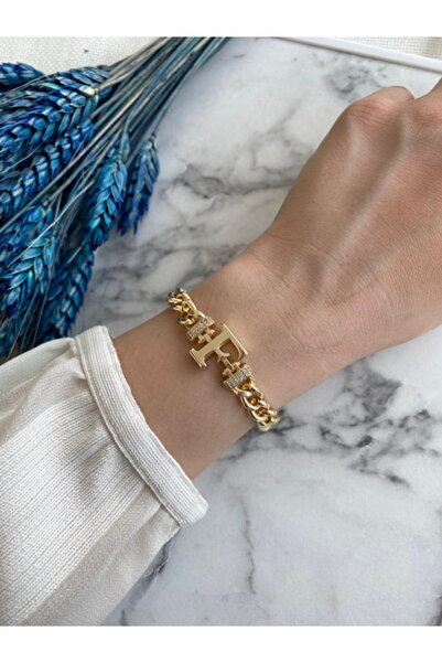 DEMOKAN Kadın Bileklik Harf Kararmaz Zirkon Taş Özel Kaplama Ayarlanabilir Bi...