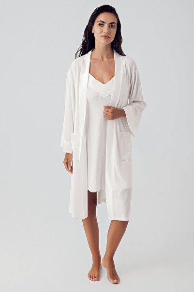 Artış Гъвкав комплект дамски халат и нощница с къси презрамки
