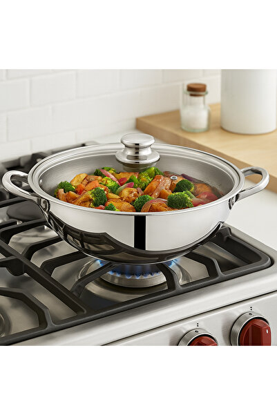 SONEX Stainless Steel Mega Wok 24cm (3.5 Ltr) – 18/10 Encapsulated Sandwich Bottom