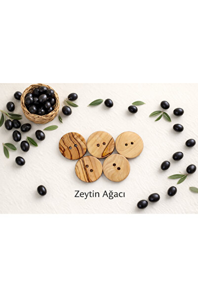 Tasarım Ahşap Düğme Zeytin Ağacı 2.5 cm Çapında 10 Adet.
