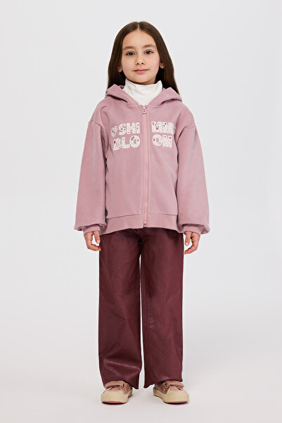Panço Kız Çocuk Fermuarlı Pudra Sweatshirt