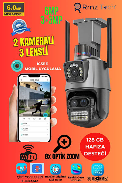 AVENİR RMZ-TECH 6mp 2 Kameralı 3 Lensli 8x Optik Zoom PTZ Speed Dome WiFi Kamera