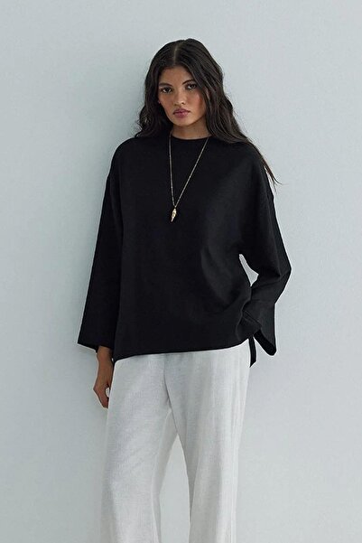 Suud Collection Siyah Kavala Keten Bluz