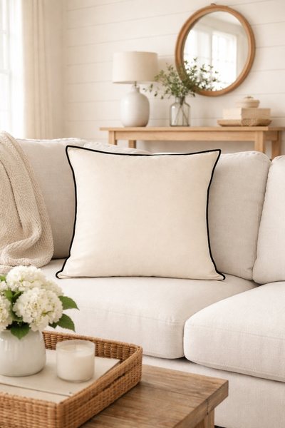 RİTMOHOME Krem, Siyah, Düz, Sade, Vintage, Country, Iskandinav, Bohem 50x50 D...