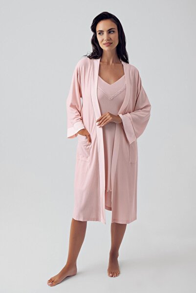 Artış Σετ γυναικεία ρόμπα και νυχτικό με ελαστικές ιξώδεις κοντές τιράντες