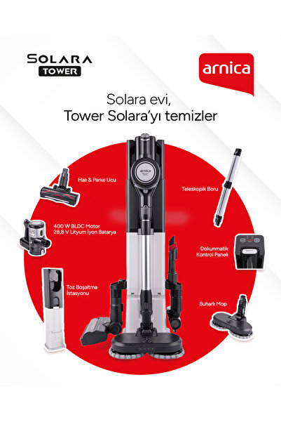 Arnica ET13490 Solara Tower Otomatik Toz Boşaltma İstasyonlu Şarjlı Süpürge