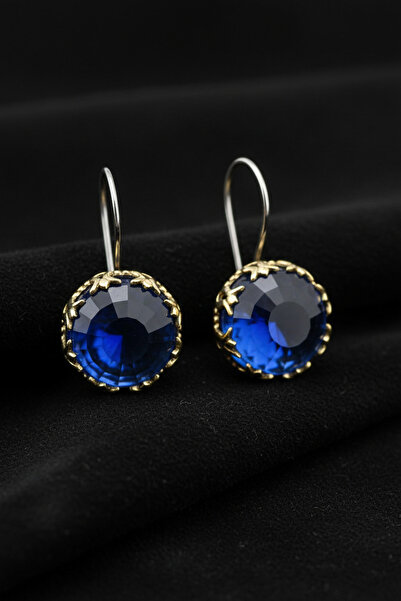 Roza Silver Safir Taşlı Lale Motifli Otantik Gümüş Kadın Küpe