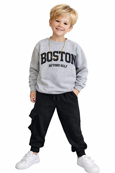 RAPAPA Boy's 3 Thread Ş Fleece-Lined “Boston” B Printed Sweatshirt and K Carg...