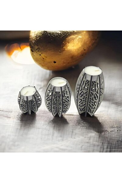 Enmode 3’lü Dekoratif Ahşap Mumluk