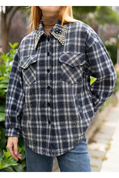 MOOROFMOOR Yaka Taş Baskı Detaylı İçi Peluş Kadın Oduncu Gömlek