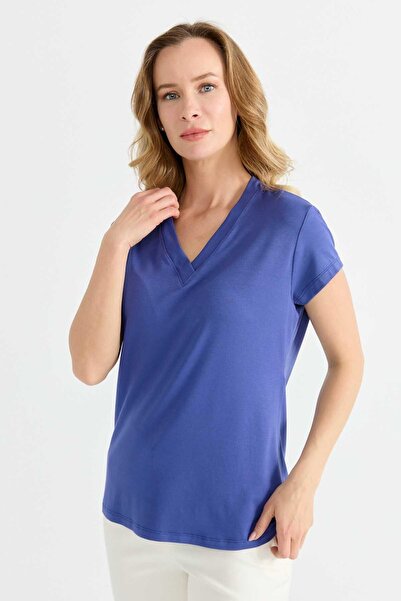 Selen Giyim V Yaka Kısa Kol Bluz / MOR