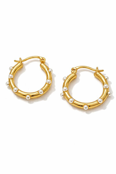 Leo'Stone Özel Seri Pearl Hoop Glow Halka Tasarım Kadın Çelik Küpe