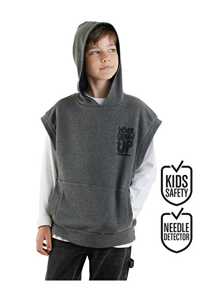 Denokids Αγόρι με κουκούλα αμάνικο γκρι φούτερ